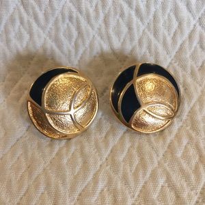 Retro vintage Clip On Earrings Gold Navy